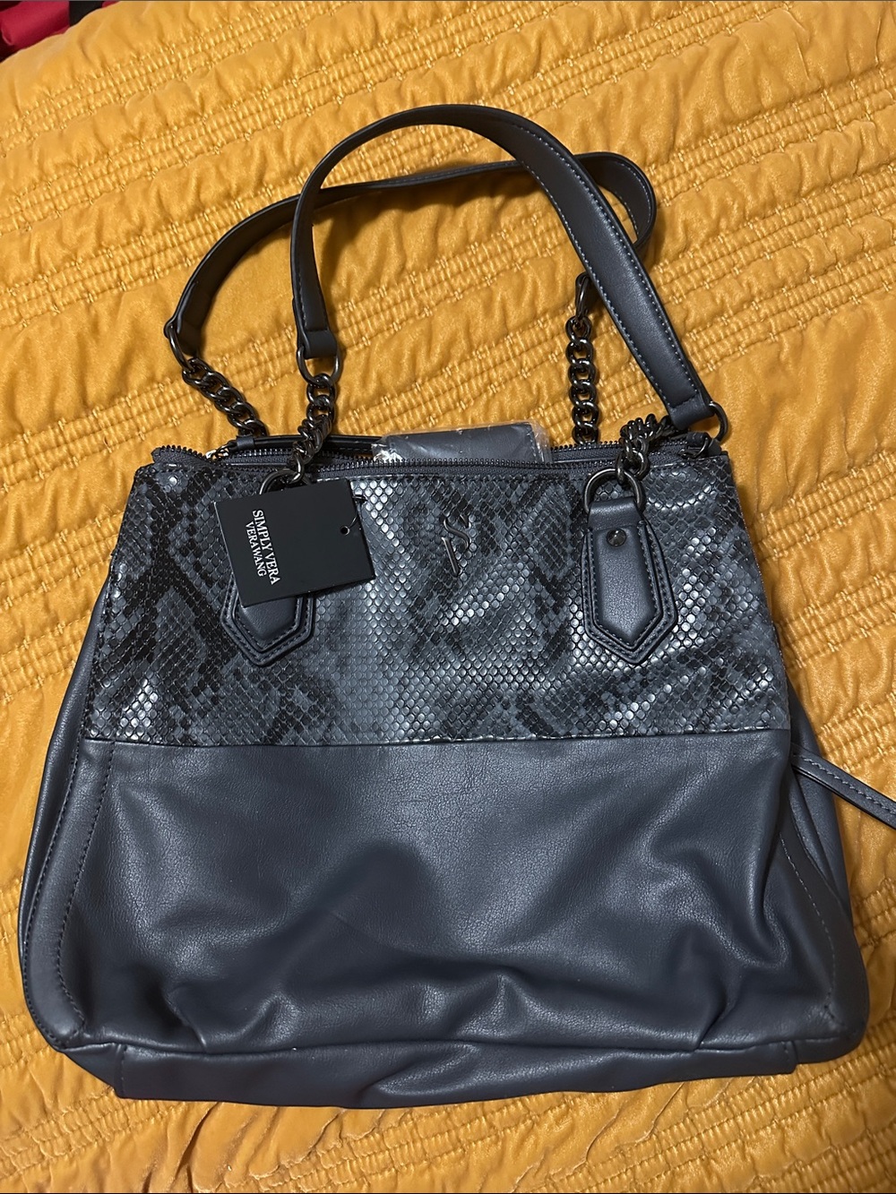 Simply Vera Verawang Gray Snake-Print and Smooth Leather purse